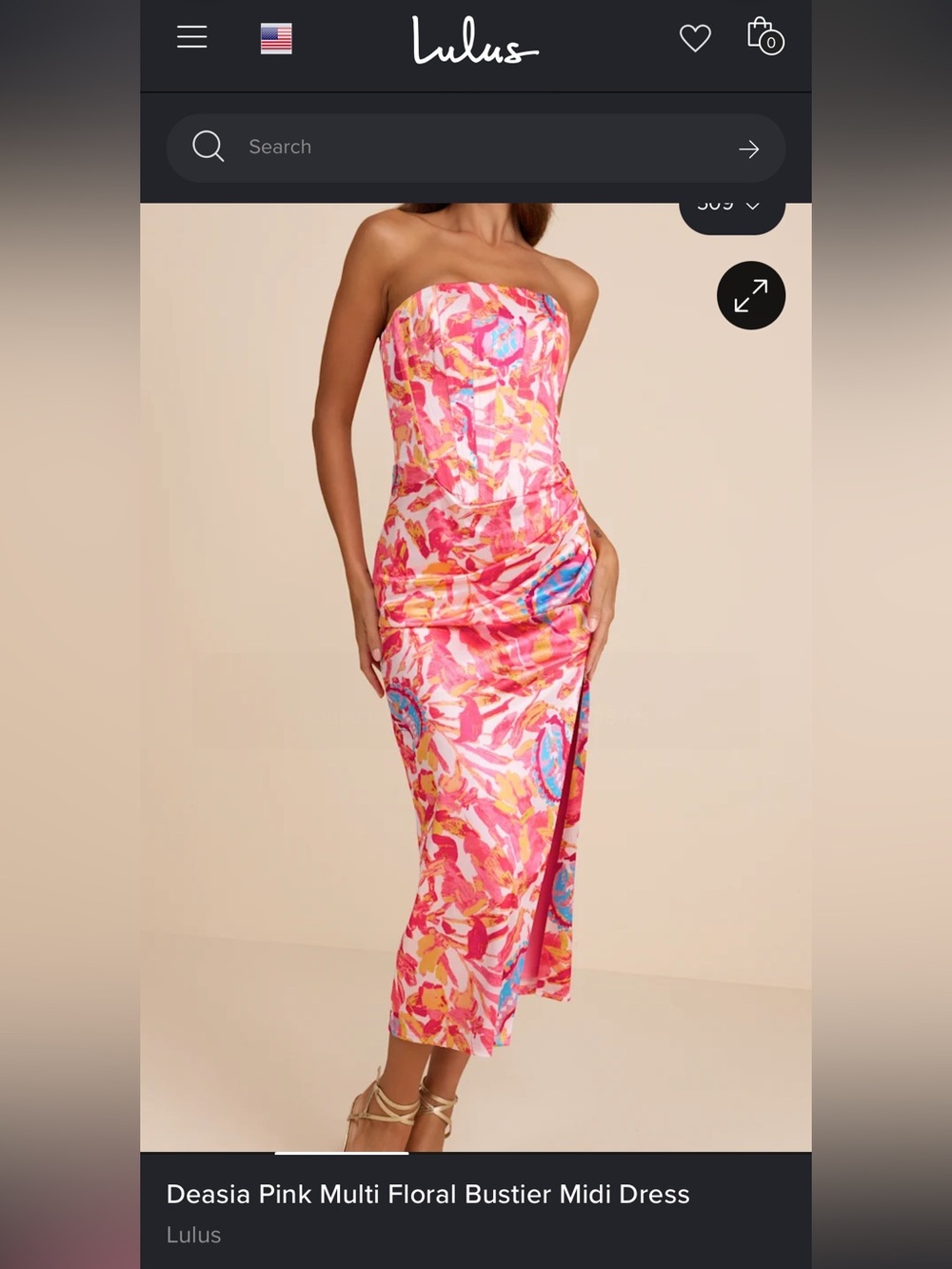 Lulu's Strapless Pink & Blue Tropical-Print Midi Dress